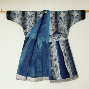 Replica of an Ainu fish skin robe made with indigo katazome dyed fish skins..jpg